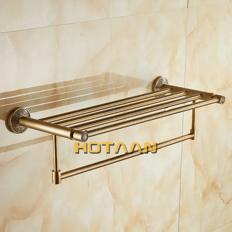 Antique brass floral double towel rack bathroom shelf