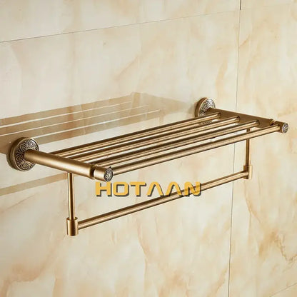 Antique brass floral double towel rack bathroom shelf