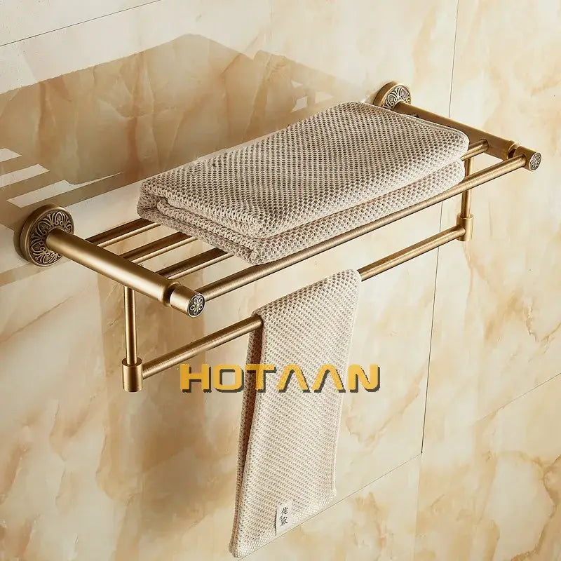 Antique brass floral double towel rack bathroom shelf