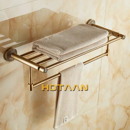 Antique brass floral double towel rack bathroom shelf