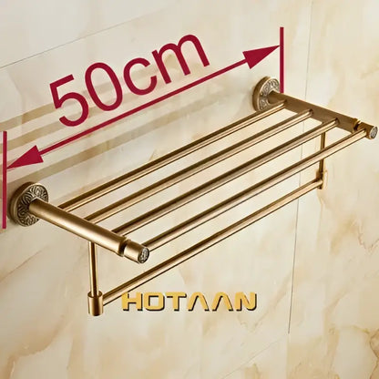 Antique brass floral double towel rack bathroom shelf