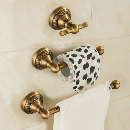 Antique brass floral engraved double towel rack bathroom hardware set