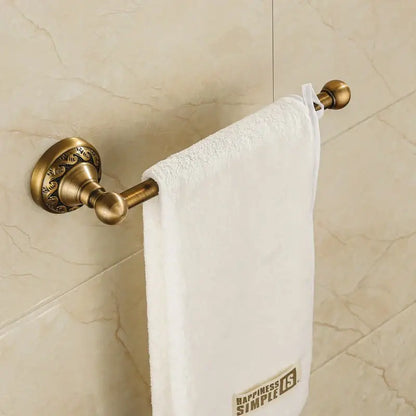 Antique brass floral engraved double towel rack bathroom hardware set