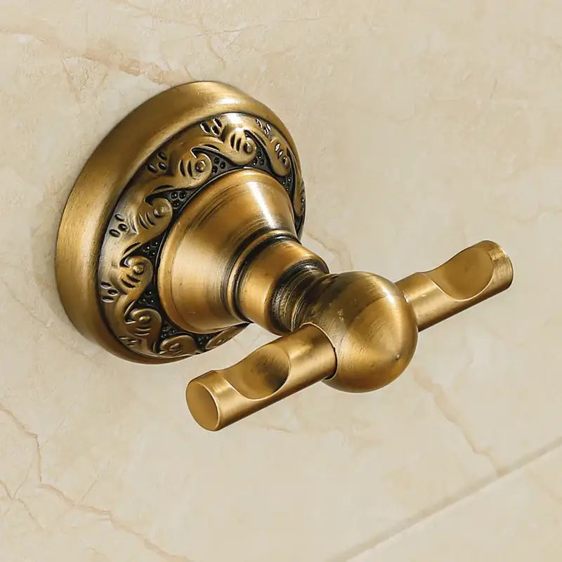 Antique brass floral engraved double towel rack bathroom hardware set