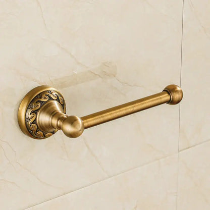 Antique brass floral engraved double towel rack bathroom hardware set