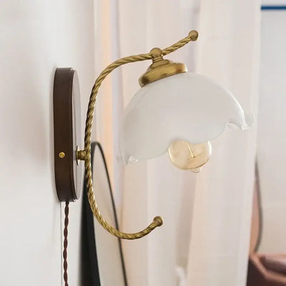 Antique brass floral frosted glass led wall lights bedroom sconce