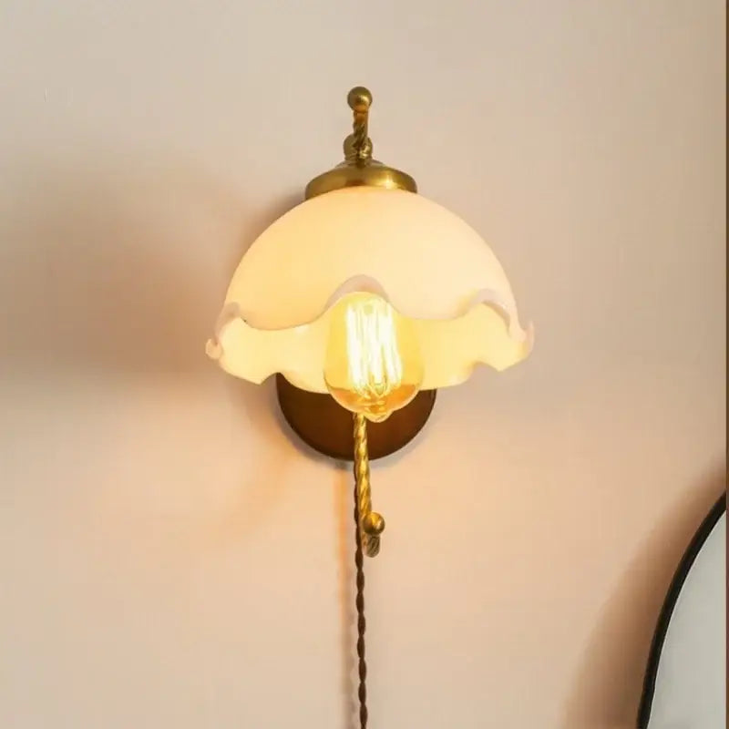 Antique brass floral frosted glass led wall lights bedroom sconce