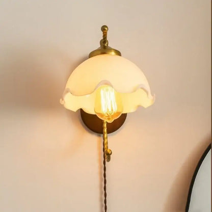 Antique brass floral frosted glass led wall lights bedroom sconce