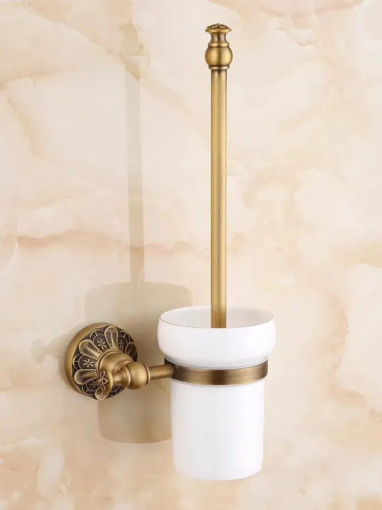 Antique brass floral hardware set bathroom double tier towel rack