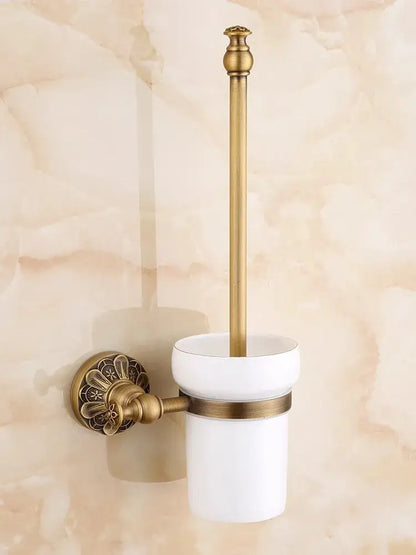 Antique brass floral hardware set bathroom double tier towel rack