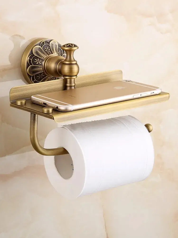Antique brass floral hardware set bathroom double tier towel rack