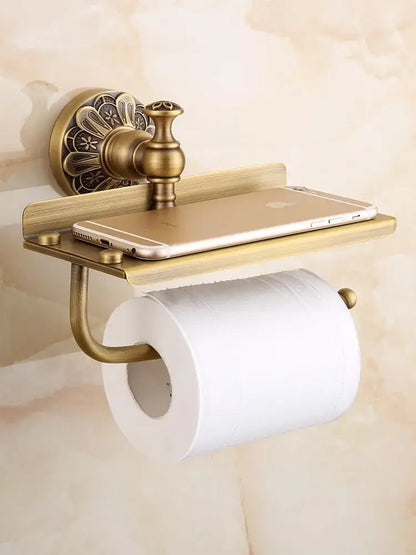 Antique brass floral hardware set bathroom double tier towel rack