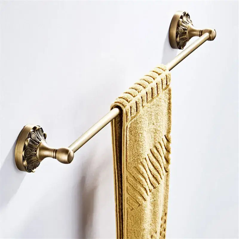 Antique brass floral hardware set bathroom double tier towel rack