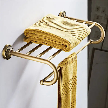 Antique brass floral hardware set bathroom double tier towel rack