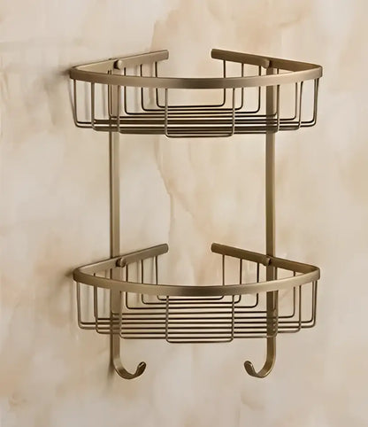 Antique brass floral hardware set bathroom double tier towel rack