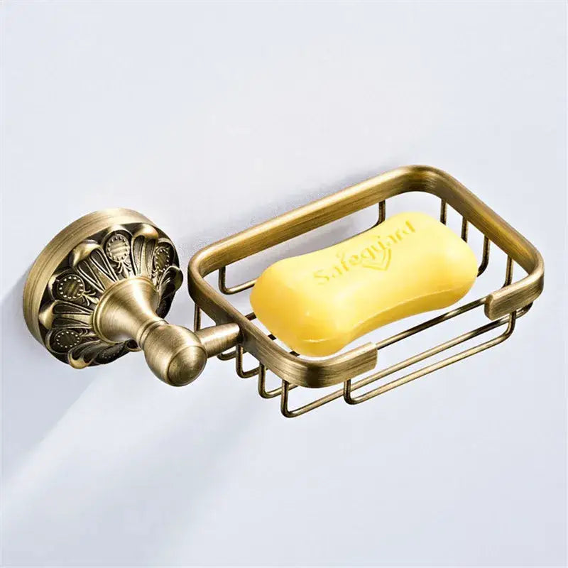 Antique brass floral hardware set bathroom double tier towel rack