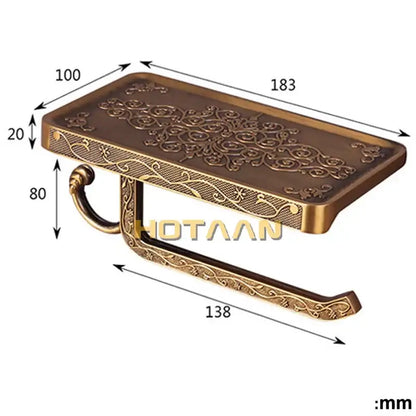 Antique brass floral toilet paper holder with phone rack bathroom