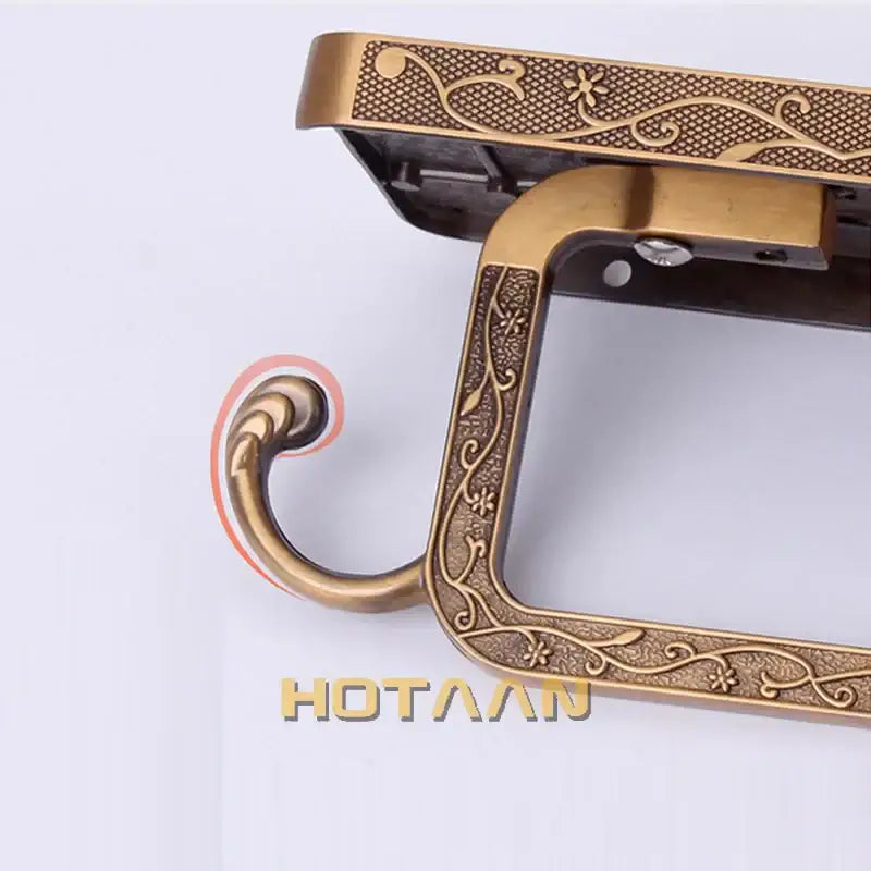 Antique brass floral toilet paper holder with phone rack bathroom