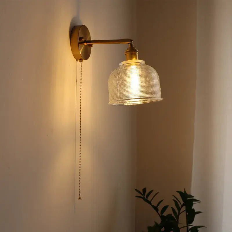 Antique brass flower glass sconce led wall lamp for bedroom