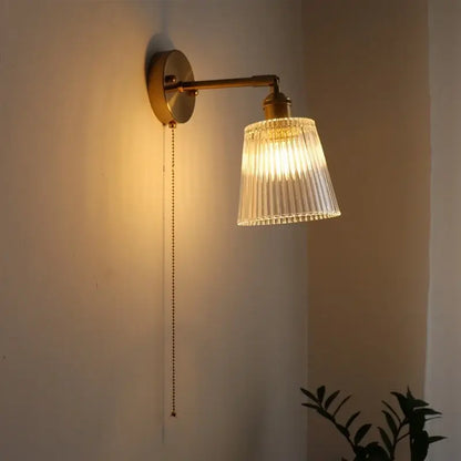Antique brass flower glass sconce led wall lamp for bedroom