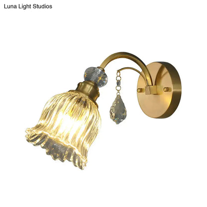 Antique brass flower wall sconce with crystals for living room