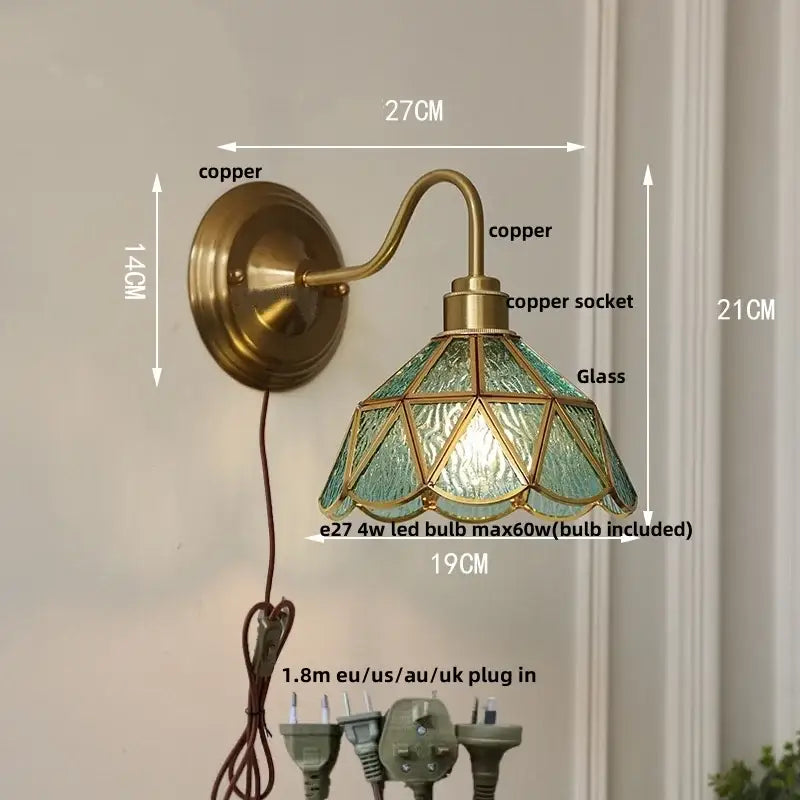 Antique brass glass clover wall sconce dining room light fixture