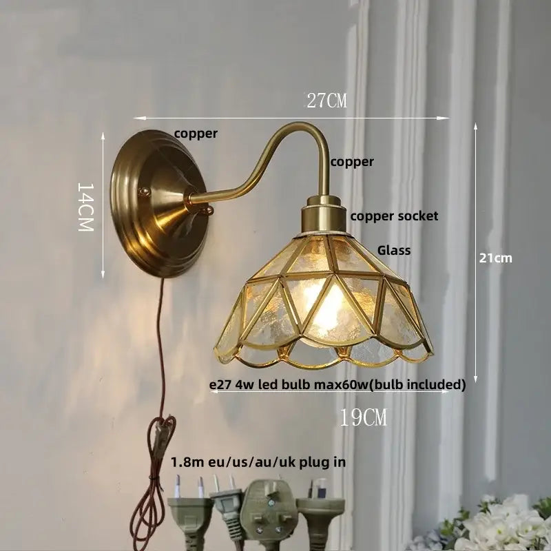 Antique brass glass clover wall sconce dining room light fixture