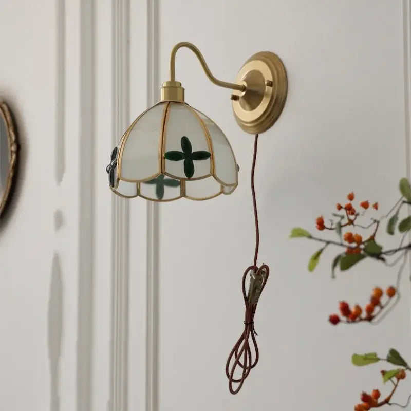 Antique brass glass clover wall sconce dining room light fixture