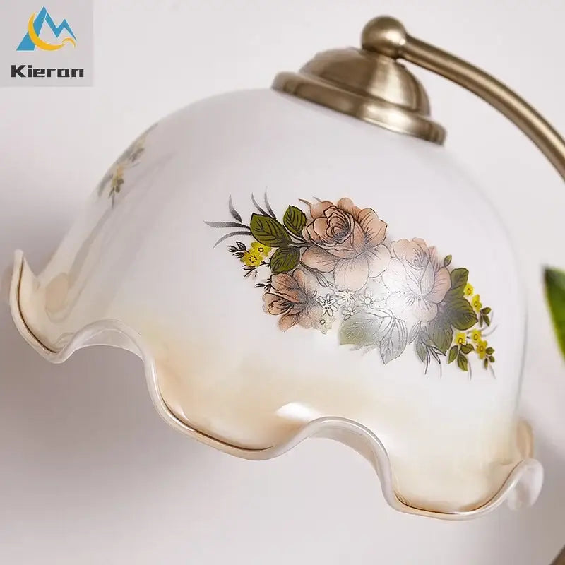 Antique brass glass flower led desk lamp bedroom table light