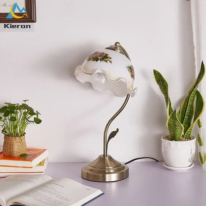 Antique brass glass flower led desk lamp bedroom table light