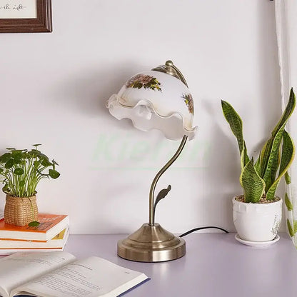 Antique brass glass flower led desk lamp bedroom table light