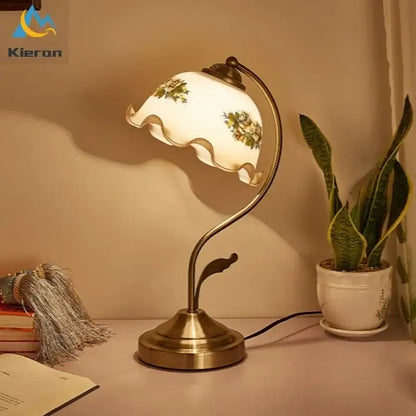 Antique brass glass flower led desk lamp bedroom table light