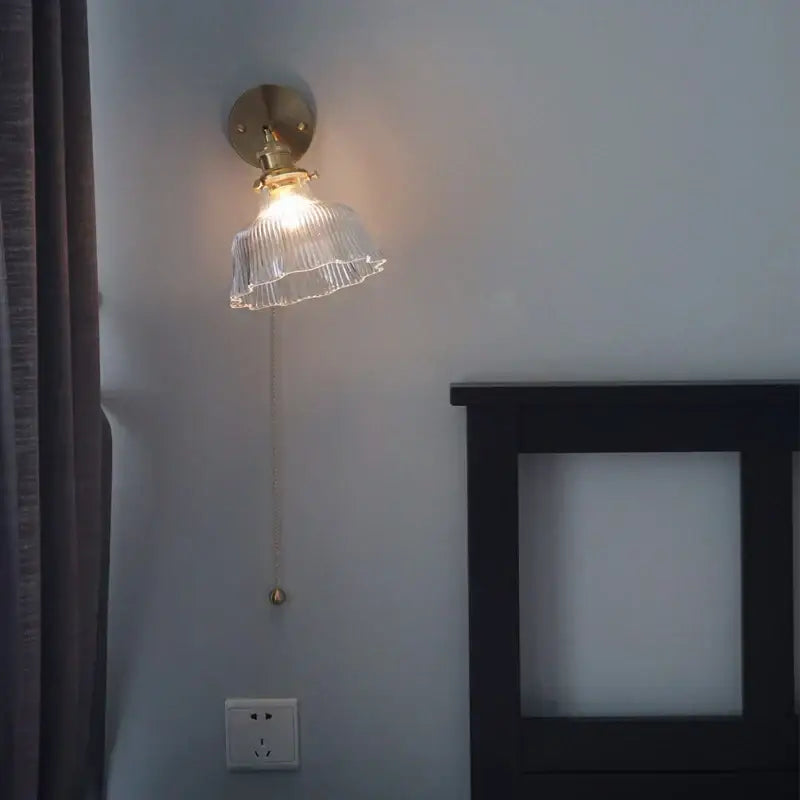 Antique brass glass rotate copper led wall sconce bedroom lamp