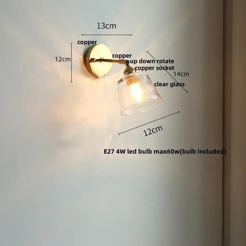 Antique brass glass rotate copper led wall sconce bedroom lamp
