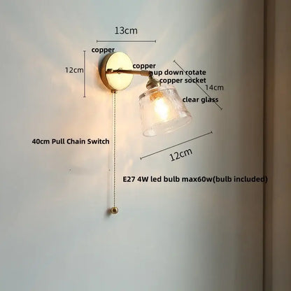 Antique brass glass rotate copper led wall sconce bedroom lamp