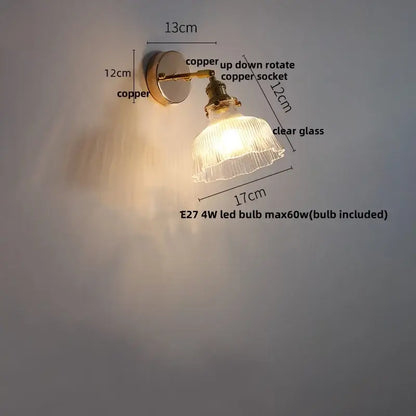 Antique brass glass rotate copper led wall sconce bedroom lamp