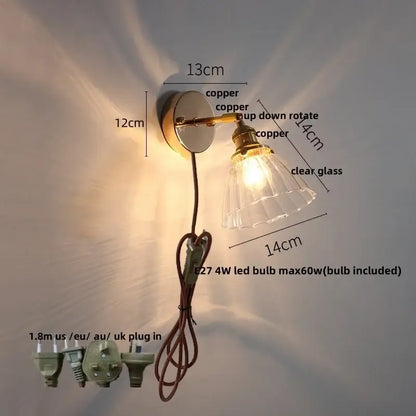 Antique brass glass rotate copper led wall sconce bedroom lamp