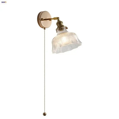 Antique brass glass rotate copper led wall sconce bedroom lamp