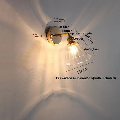 Antique brass glass rotate copper led wall sconce bedroom lamp