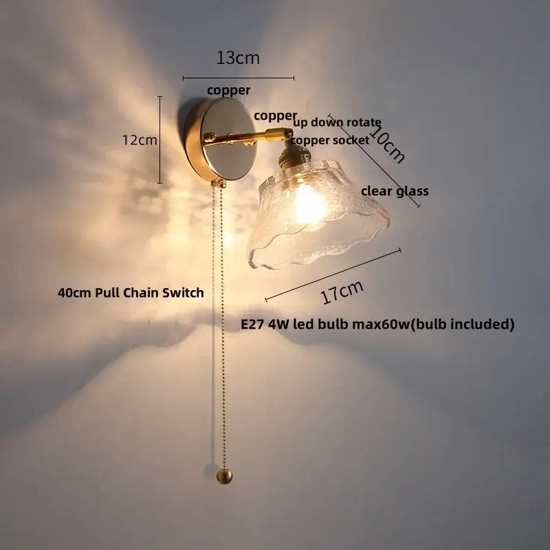Antique brass glass rotate copper led wall sconce bedroom lamp
