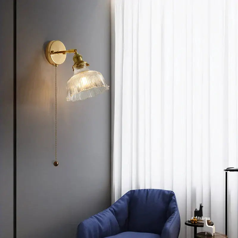 Antique brass glass rotate copper led wall sconce bedroom lamp