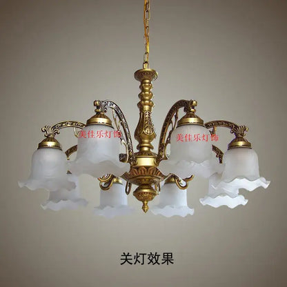 Antique brass glass shade ceiling chandelier for dining room