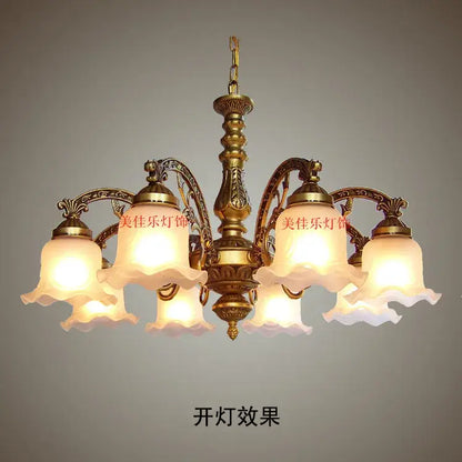 Antique brass glass shade ceiling chandelier for dining room