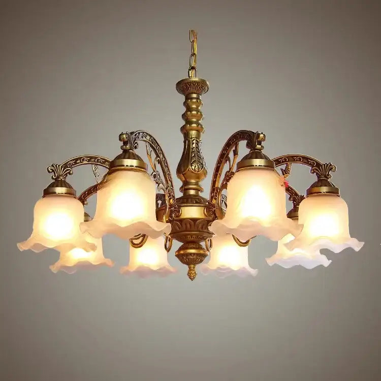 Antique brass glass shade ceiling chandelier for dining room