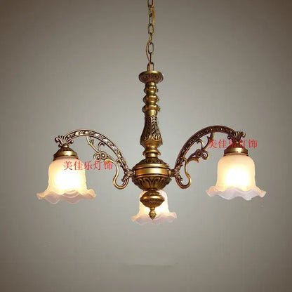 Antique brass glass shade ceiling chandelier for dining room