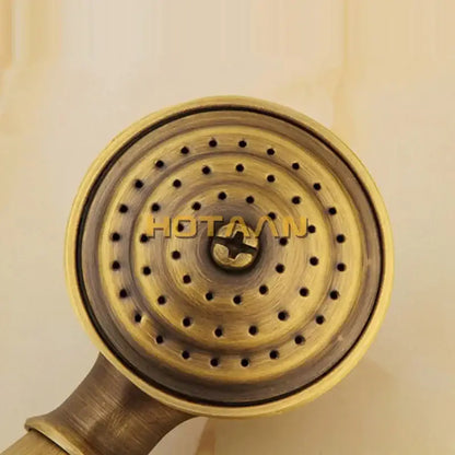 Antique brass hand shower set with wood grip – bathroom shower head