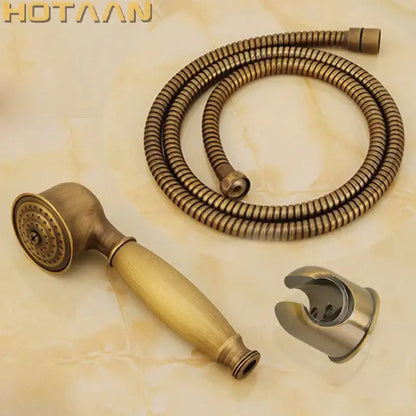 Antique brass hand shower set with wood grip – bathroom shower head