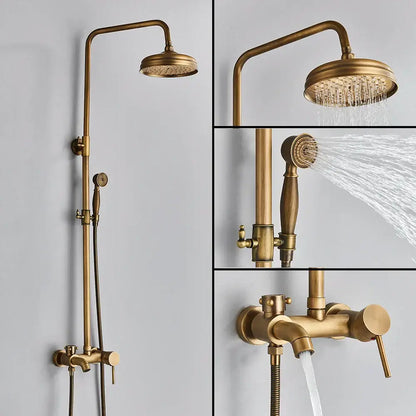 Antique brass handheld rainfall shower system bathroom mixer