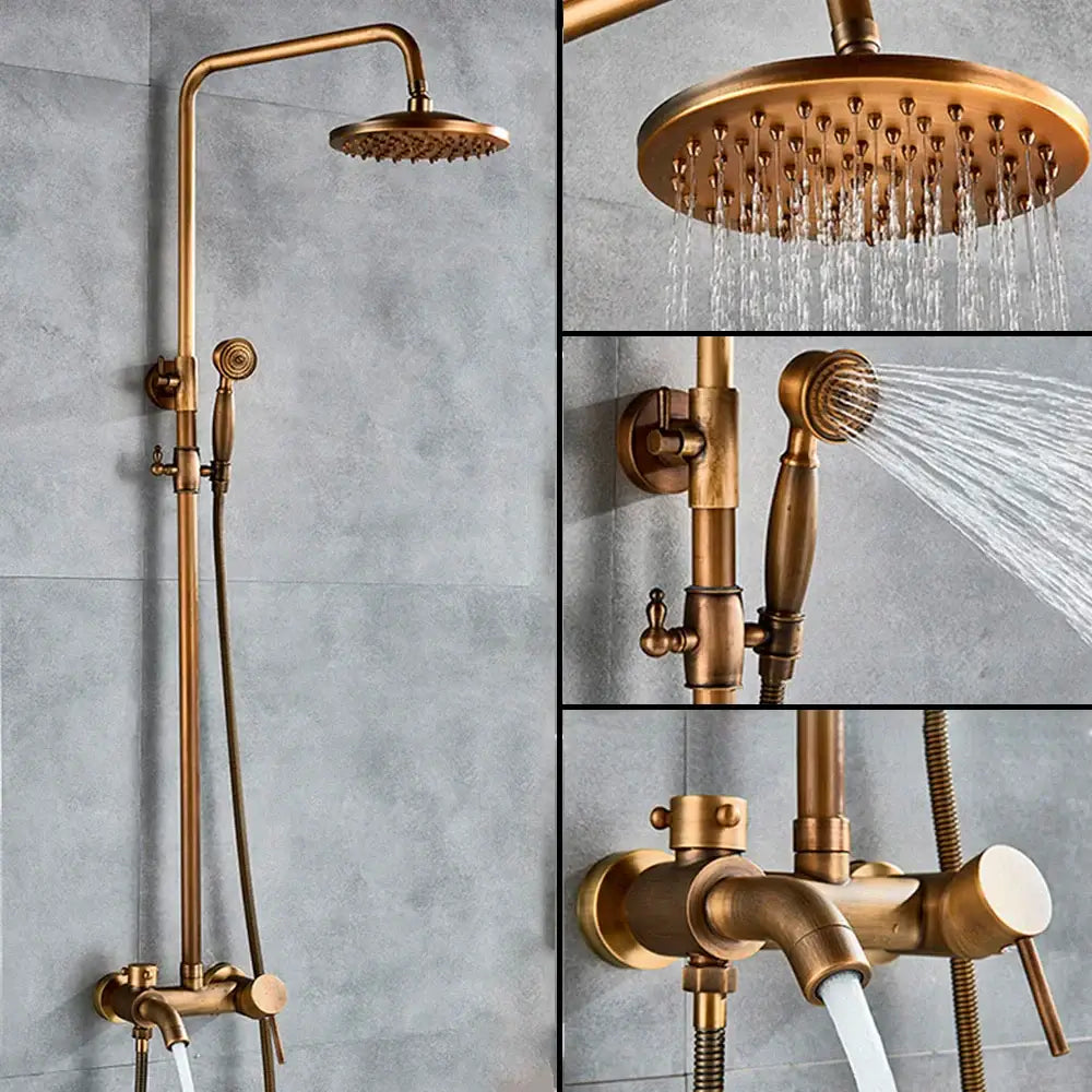 Antique brass handheld rainfall shower system bathroom mixer