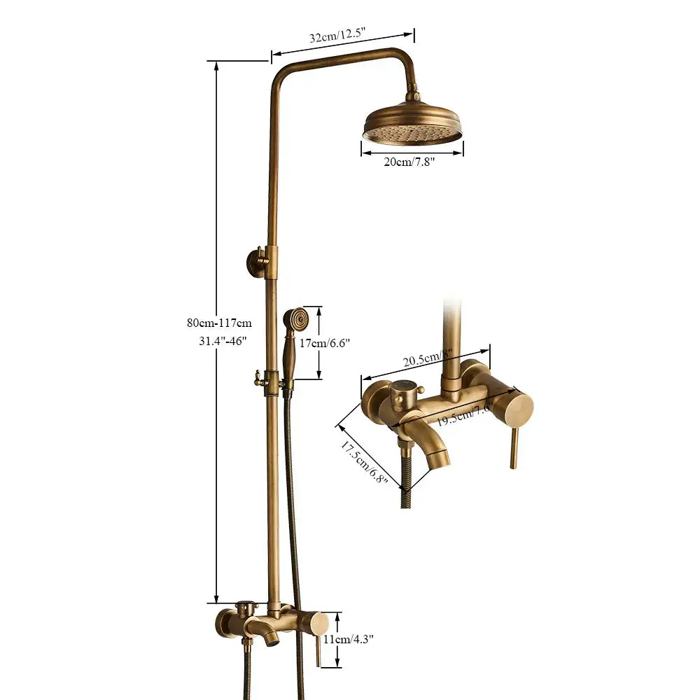 Antique brass handheld rainfall shower system bathroom mixer
